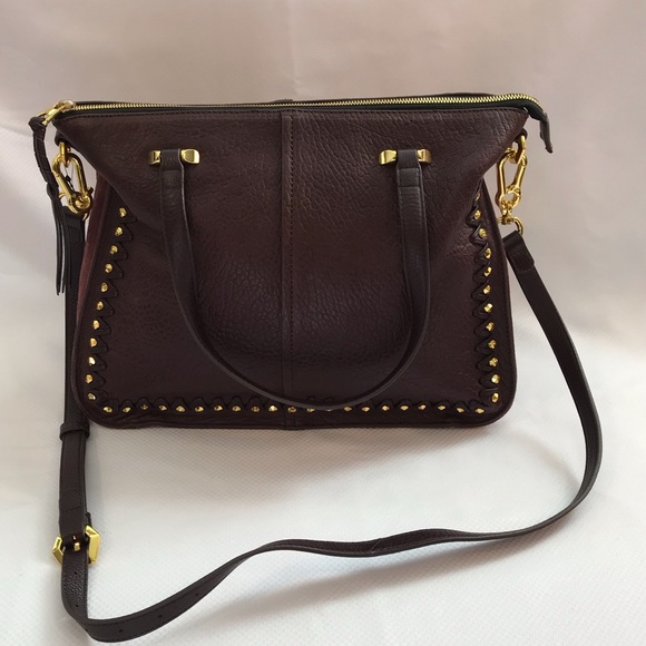 NWOT OR YANY Burgundy Large Leather Studded Satchel - Picture 4 of 12